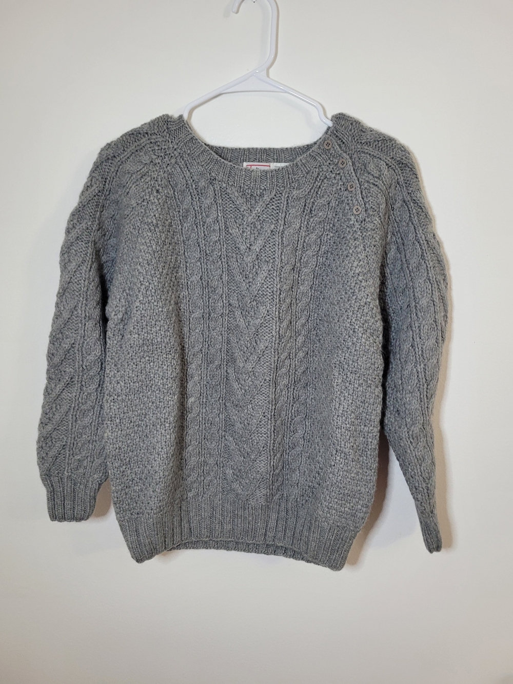 Talbots Petites Vintage 100% Wool Cable Knit Grey Sweater Petite Small